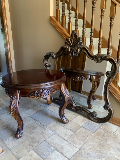 French Country Style Side Table and Fleur De Li Motif Bronzed Mirror