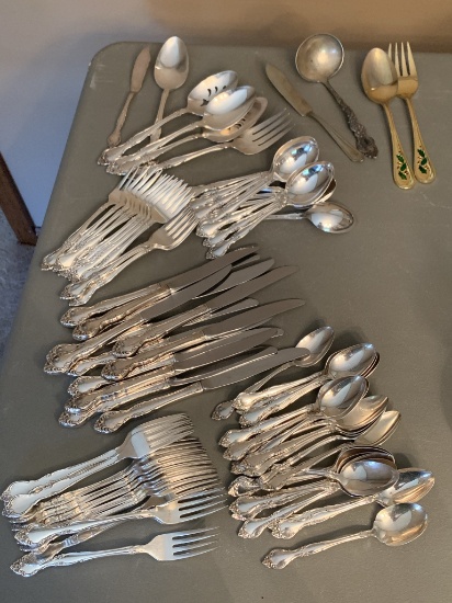 Community Silverware Set, Roger Brothers Ladle and Butter Knife, & 2 Gold Holly Japanese Servingware