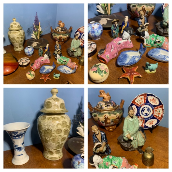 Great Group of Oriental Figurines, Ginger Pot, Incense Burner, & More
