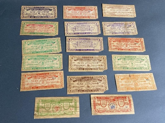 17 Antique Chillicothe Ohio Sesquicentennial Wooden Nickel Bills