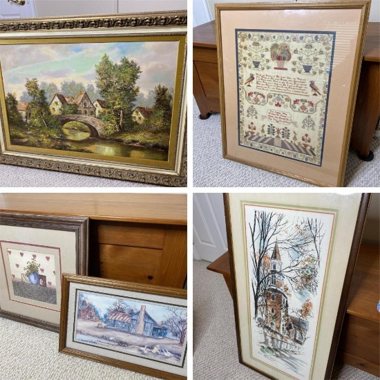 Group Lot of Vintage Art including Oil on Canvas Painting