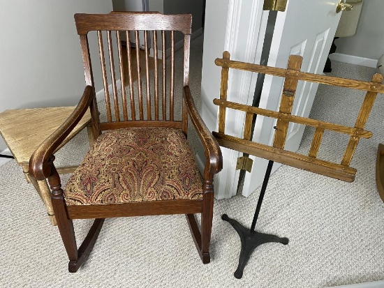 Antique Music Stand, Chair, and Stand