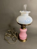 Unusual Vintage Lamp w/Pink Base, Opalescent Shade