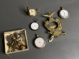 4 Pocket Watches, Clock Keys, Watch Caddy