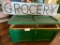 Large Wooden Chest and Grocery Sign