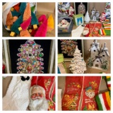 Vintage Christmas Stockings, White Ceramic Tree, Bottle Brush Trees, Santas & More