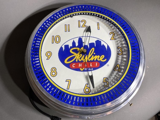 Vintage Blue Light Up Skyline Chili Restaurant Clock - Works!