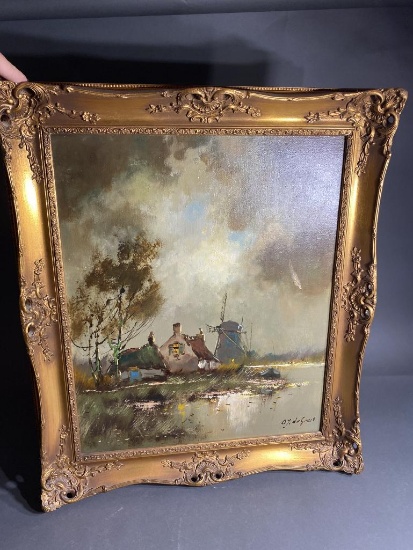 Antique signed oil on canvas painting De Groot