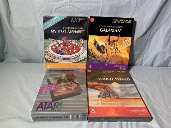 Atari My First Alphabet (Sealed), Galaxian, Touch Typing (Sealed), Family Finances (Sealed)