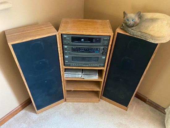 Vintage Stereo, Speakers, Cat Decor Piece
