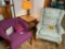 Armchair, purple chair, lamp stand, lamp lot