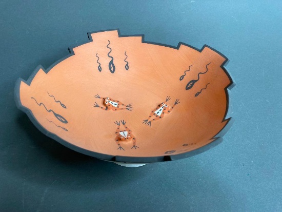 Native American Ceramic Bowl w/Frog Design - Signed