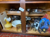 Cabinet cleanout lot including Antique Ruffle Cased Glass Vase