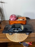 Diecast Model Car, Miniature Lane box, fabric items, glass ornament