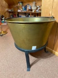 Large Sized Brass Apple Butter Kettle with Base and stirrer