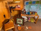Attic Area Contents Lot including stool table, die cast car, wind chimes and more