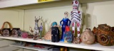 Shelf lot of Mexican Day of the Dead, ceramics and more