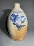 J. Mantell Penn Yan Blue Decorated Ovoid Crock