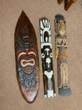 Group lot of large tribal carved wood pieces