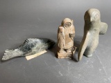 3 Carved Native Canadian Eskimo Art Figures