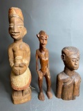 3 Large Carved African Tribal Figures or Statues