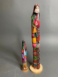 2 Carved & Painted Vintage Native American Figures Signed