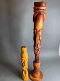 Two large carved wooden tribal figures Signed