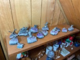 Shelf Lot of Fantasy Pewter Figures on Amethyst Geodes