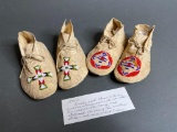 2 Pairs of Vintage Beaded Leather Native American Moccasins