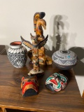 Group lot of Native American carvings, ceramics, Totems