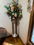 Marble Top Plant Stand & Floral Arrangement