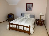 Full Size Bed, Wicker Chair, Side Table & Table Lamp