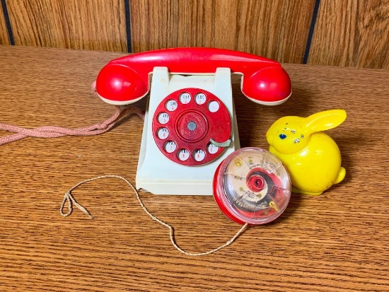 Vintage Toy Phone, YO-YO & Plastic Yellow Bunny