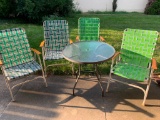 4 Vintage Nylon Woven Chairs & Patio Table