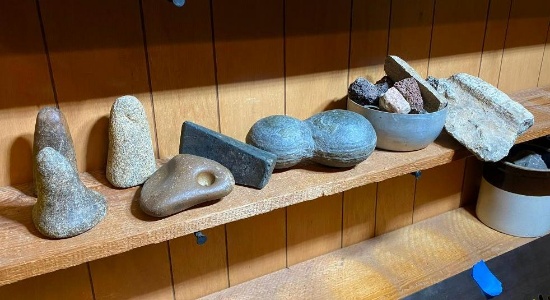 Shelf lot of Native American Artifacts including Slate Ax
