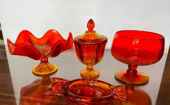 4 Pieces of Vintage Amberina MCM Retro Vintage Glass