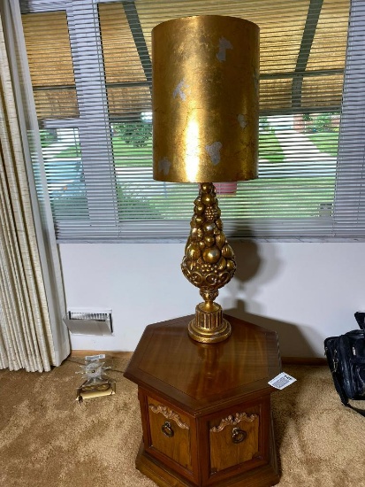 Vintage Retro MCM Lamp w/Fruits + Six Sided Table