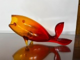 Vintage MCM Mid Century Blenko Glass Fish - Amberina