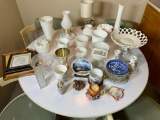 Table lot of milk glass and more