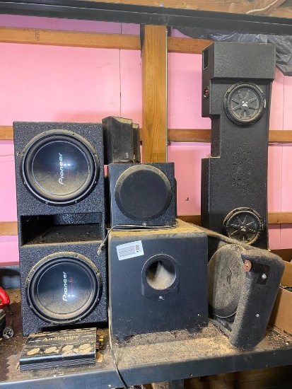 Group lot of vintage Car Stereo Speakers, Amps, Boxes