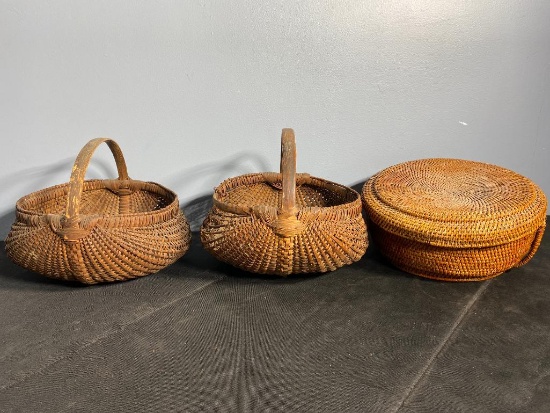Three Antique Baskets Including One with Lid