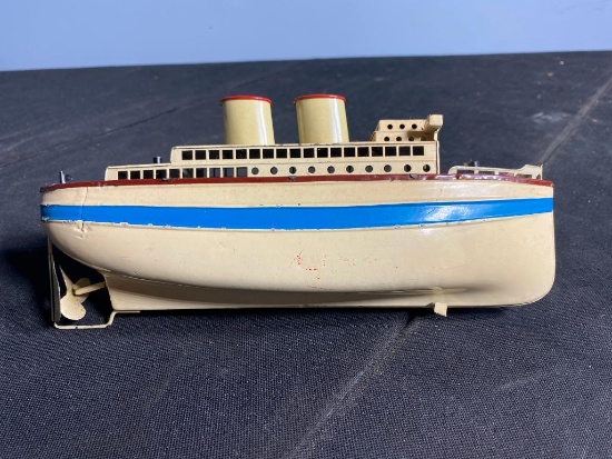 Antique Wind Up Tin Ship Toy by Fleischmann Clockwork