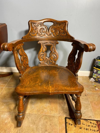 Antique Carved Fancy Oak Rocking Chair