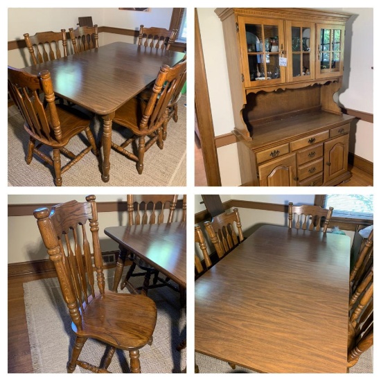 Dining Room Table with 6 Chairs & Hutch.  Contents NOT included in Hutch.