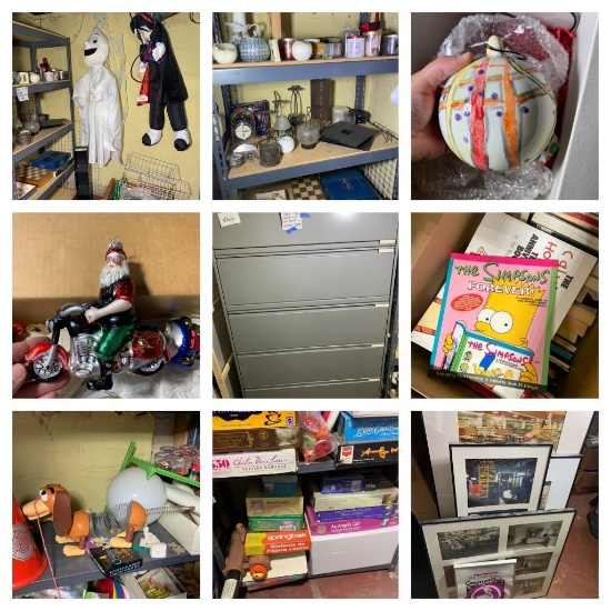 Large Basement Clean Out - SHELVING NOT INCLUDED - Christmas Items, Halloween Items, Games, Frames