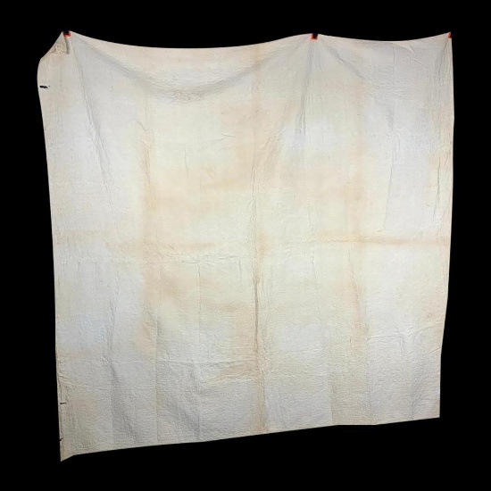 Beautifully Stitched Late 19th C. White on White Whole Cloth Quilt