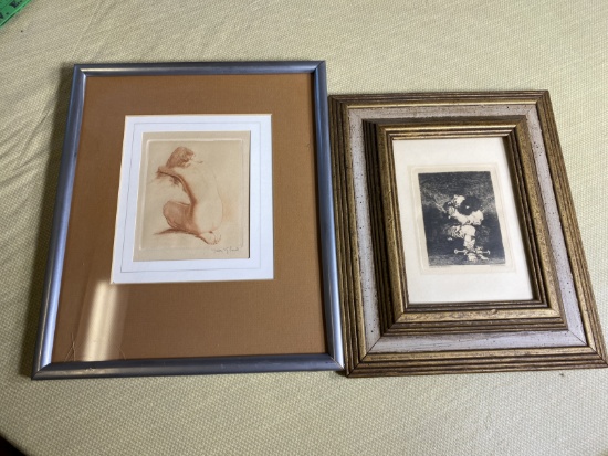 2 Antique Prints in Frames - Goya, Vyboud