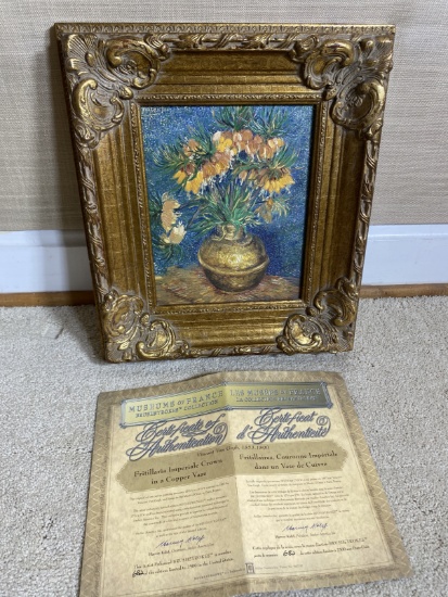 Vintage Hand Painted Van Gogh Print in Frame