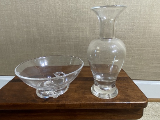 2 Pieces of Vintage Steuben Glass - Vase, Bowl