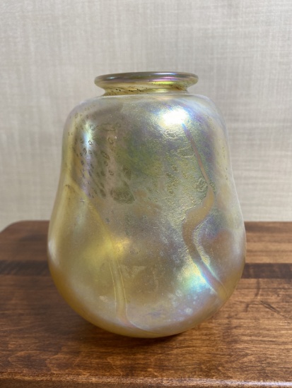 Vintage Iridescent Glass Vase Robert Eickholt 1982